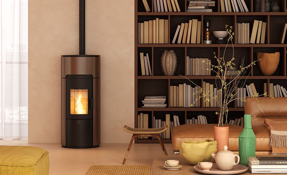 Design, le poêle à granulés s'intègre parfaitement dans un intérieur moderne Design, le poêle à granulés s'intègre parfaitement dans un intérieur moderne